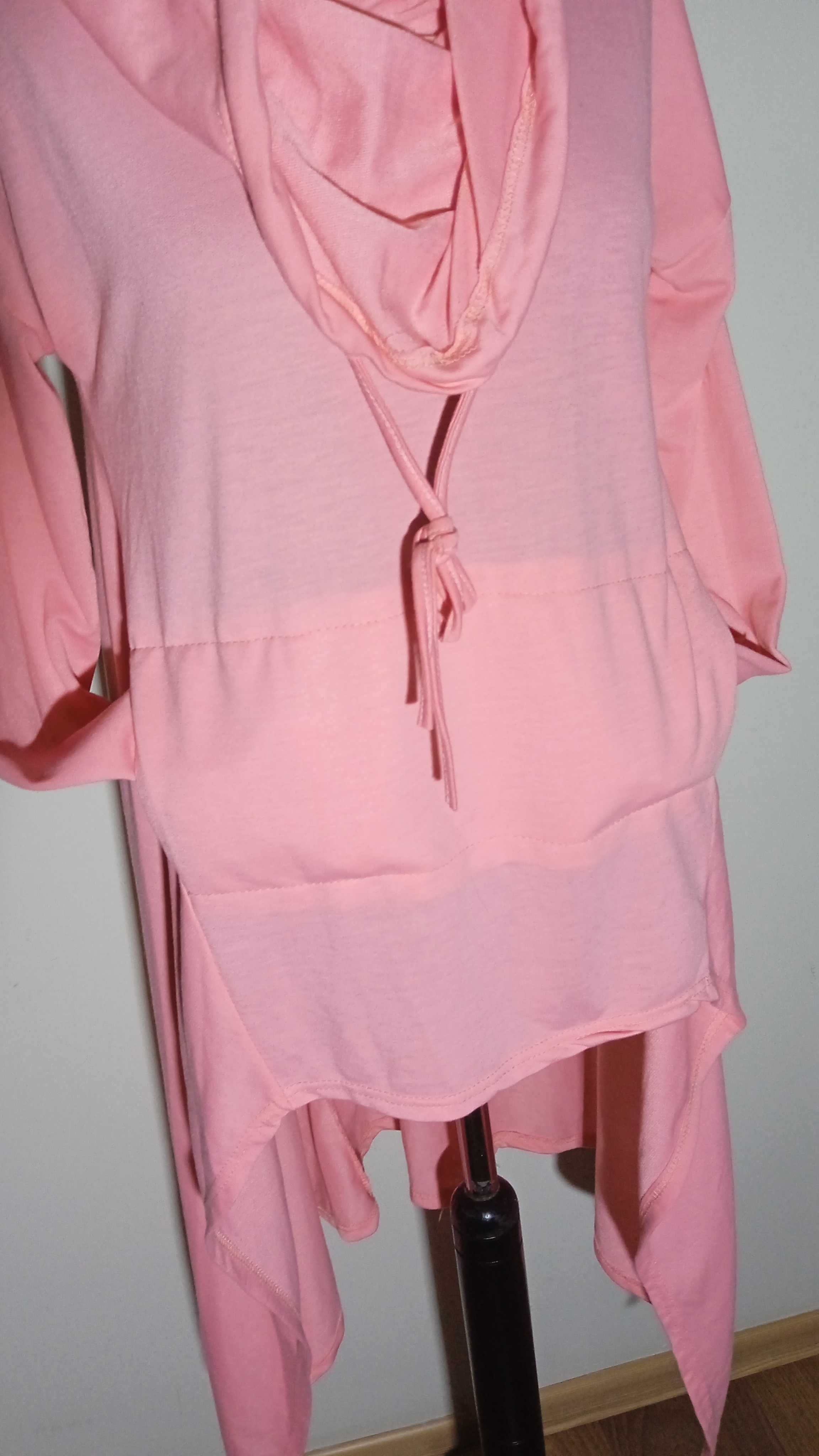 Bluza/tunika z kapturem/tunelem asymetryczna różowa pink tunic