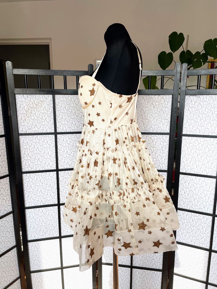 Lace & beads zdobiona sukienka mini gorsetowa gwiazdki L 40