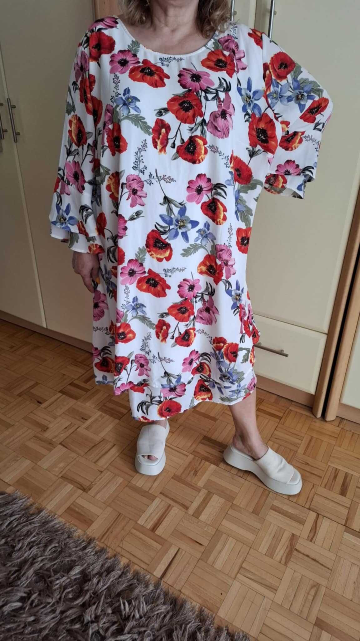 Ładna zwiewna sukienka/kwiaty/lato/impreza Cellbes roz.56-60