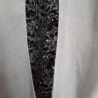 Kremowa ecru elegancka bluzka bluzeczka długi rękaw czarna koronka 38