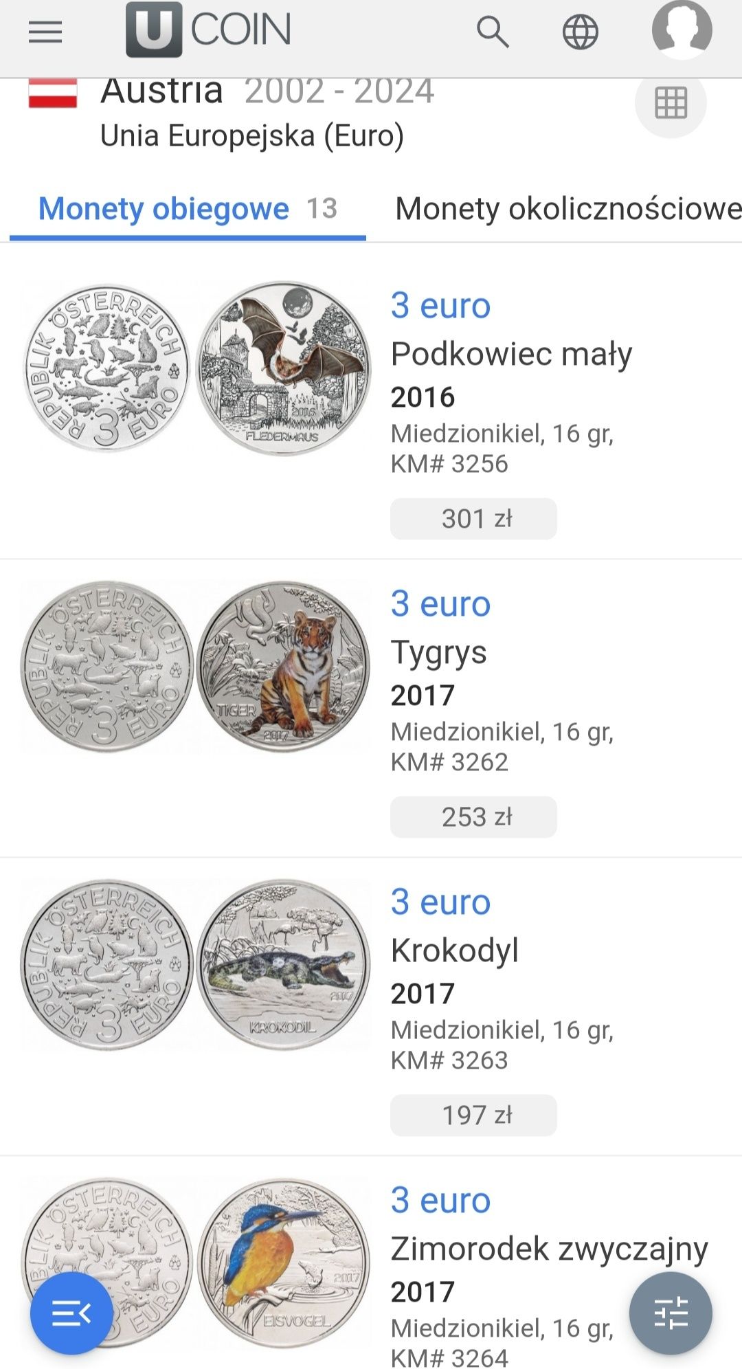 3 euro Austria 2017. Krokodyl. Świeci w UV