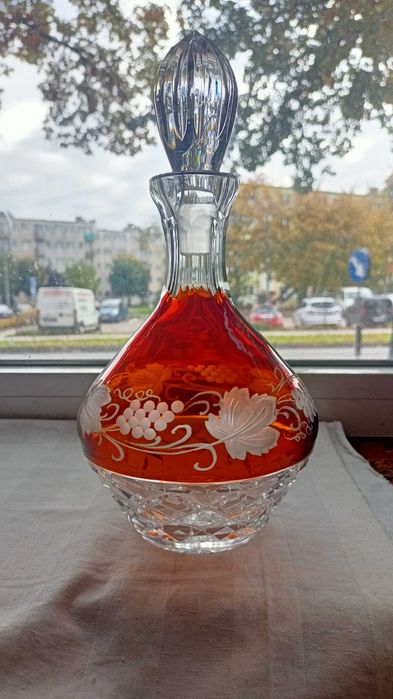 Karafka kryształowa bursztynowa szlifowane winogrona Irena Inowrocław