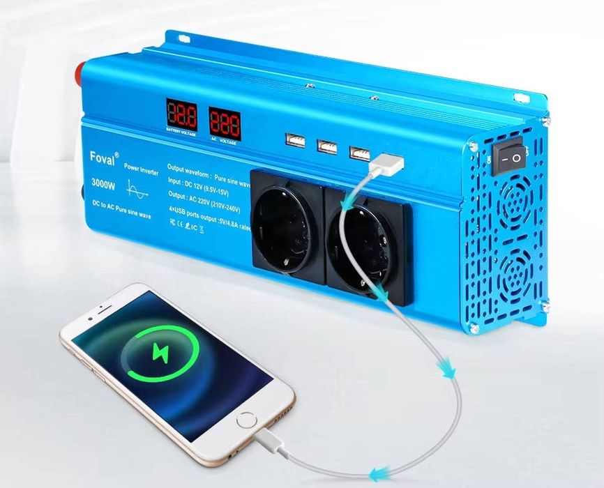 Інвертор Foval 12 220 3000, 2600 перетворювач напруги з чистим синусом
