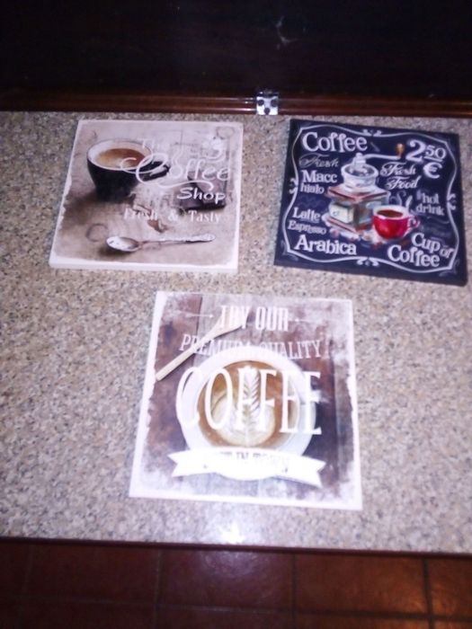 Conjunto de 3 Quadros de Café Decorativos