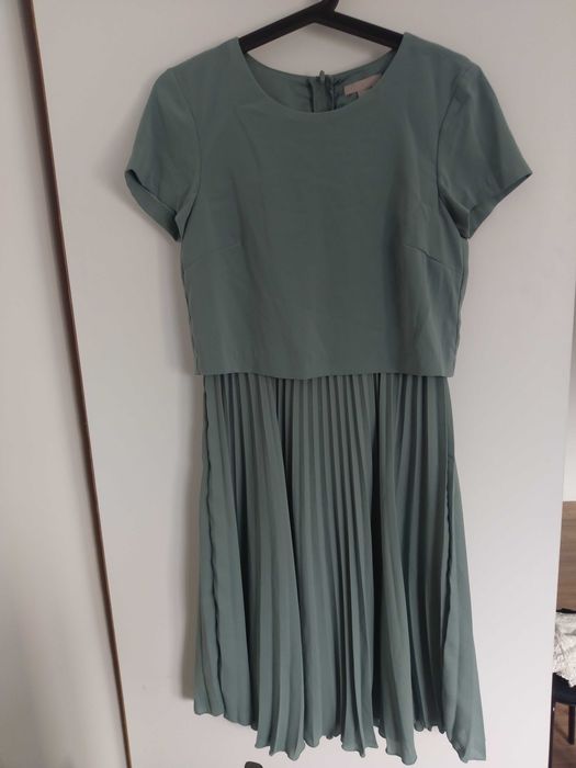 Plisowana, mietowa sukienka, Midi H&M rozm 36, sukienka na komunię