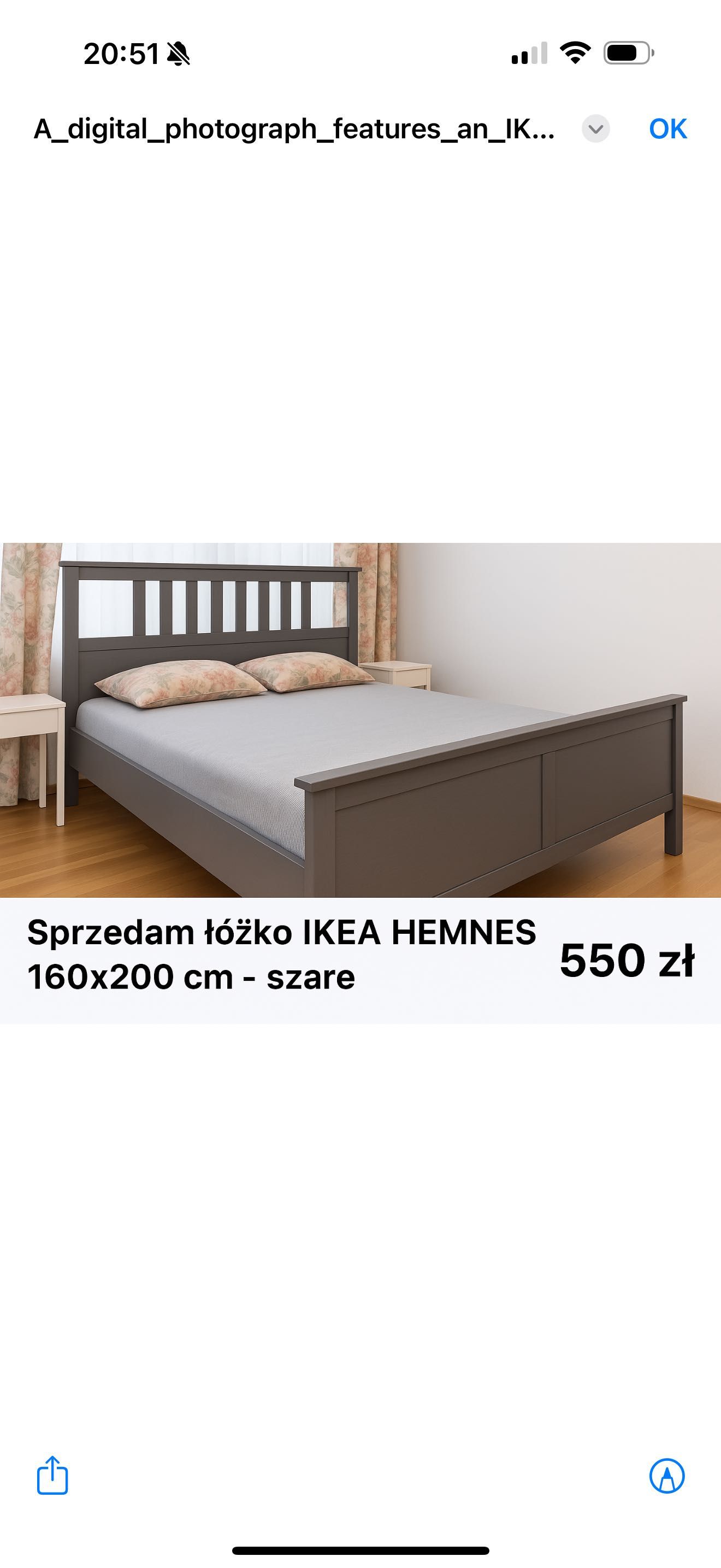 Łóżko Ikea Hemnes 160x200 plus materac pokrowiec