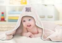 Okrycie kąpielowe niemowlęce 100x100 Kotek beżowy ręcznik z kapturkiem
