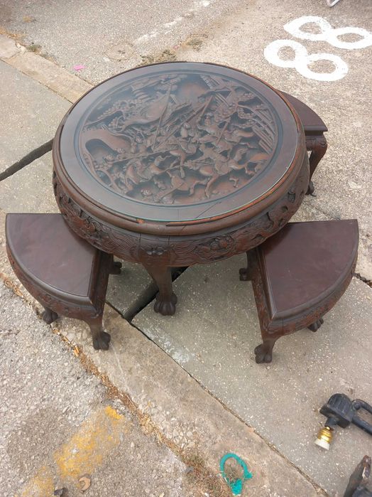 Mesa de chá chinesa antiga, trabalhada a mão, madeira ânfora