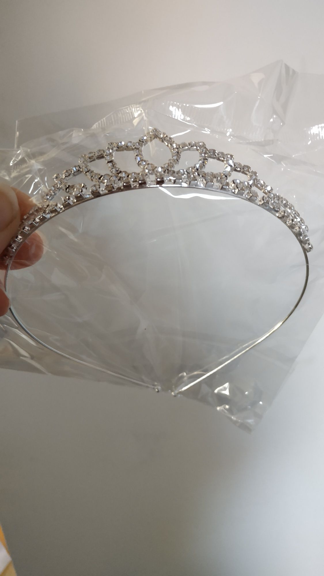 Nowa korona tiara diadem srebrna z diamencikami