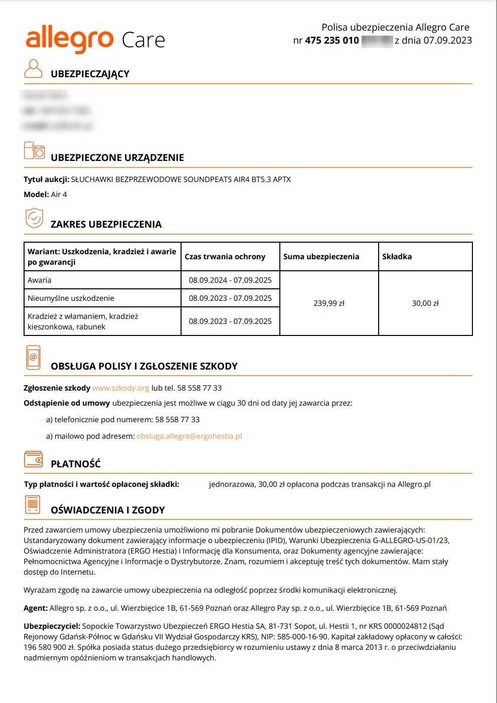 NOWE SOUNDPEATS AIR4 APTX z rozszerzoną gwarancją (np. uszkodzenie)