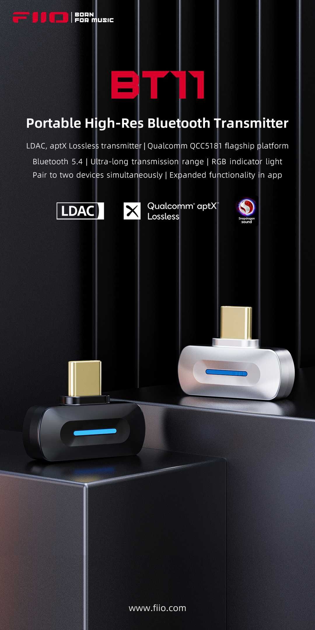 Bluetooth 5.4 адаптер передатчик FiiO BT11 Black LDAC, aptx Adaptive