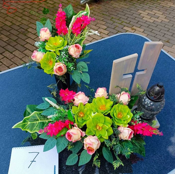 Komplety 2 cz.,stroiki na pomnik i do wazonu drewno, różowy,czerwony