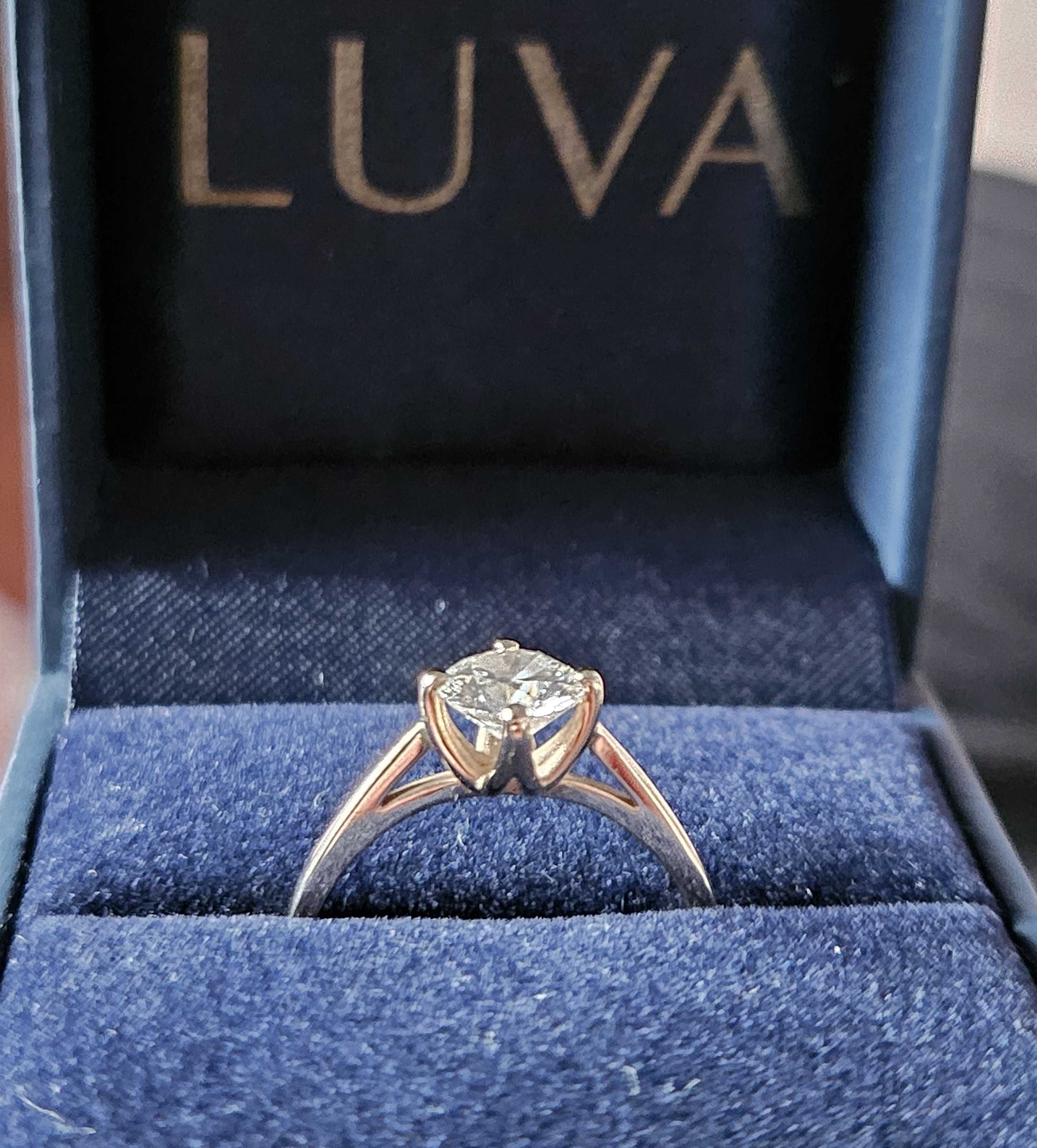 Pierścionek złoty próba 585 z diamentem 0,79 ct, certyfikat HRD