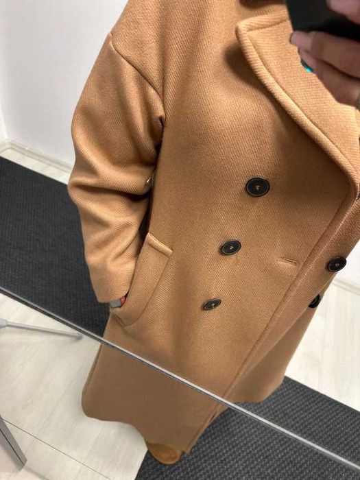 Płaszcz Zara wełna wełniay bezowy camel rozm M/L