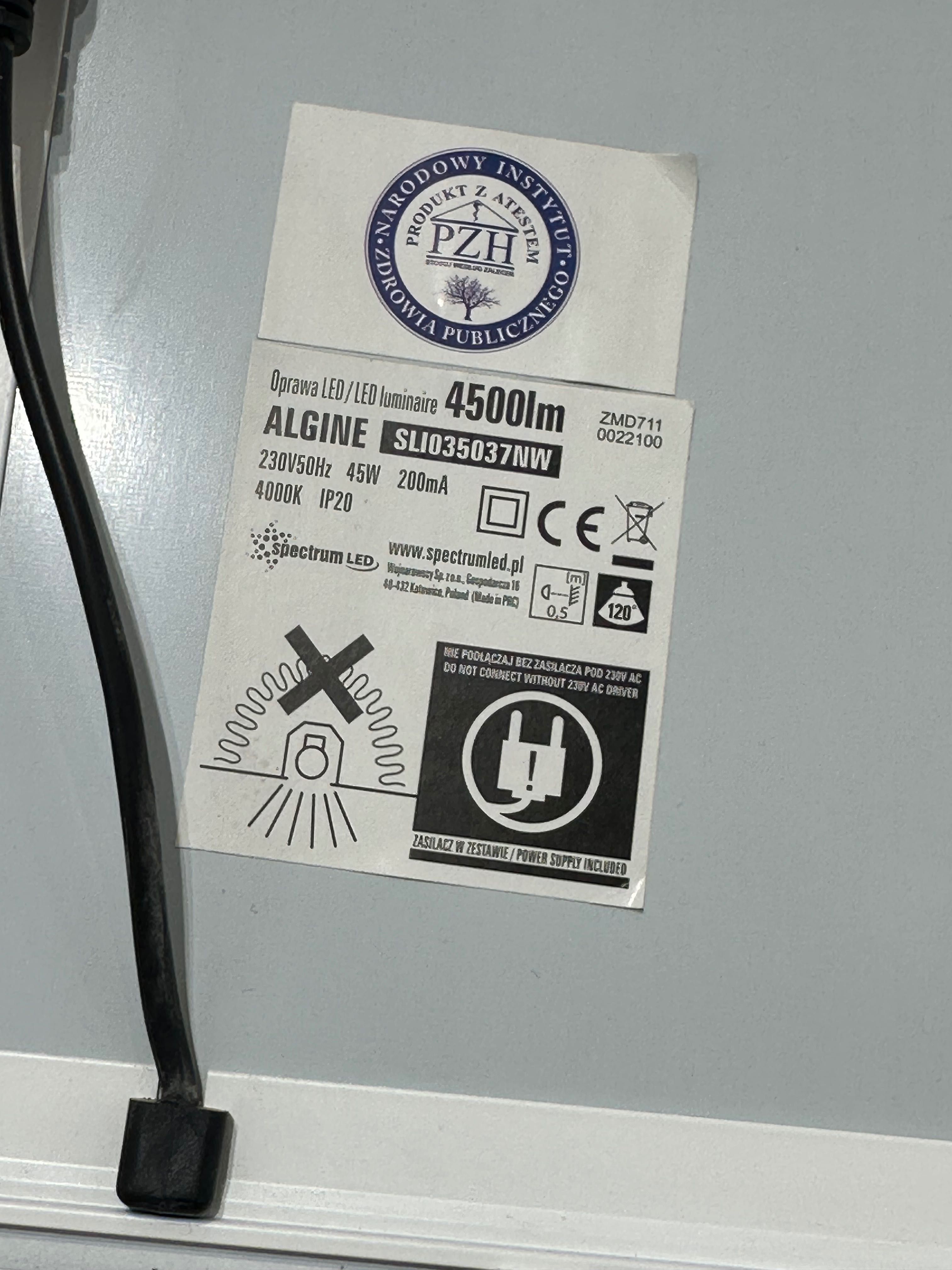 Panel lampa LED 60x60CM 45W 4500LM 4000K NW IP20 230V Spectrum Algine