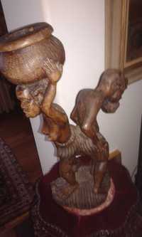 Arte tribal Africana casal de negros presos pelas costas com 46 cm