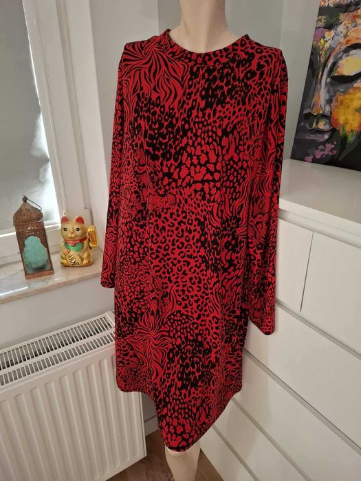 Wallis czarna czerwona sukienka animal print panterka zebra jesienna