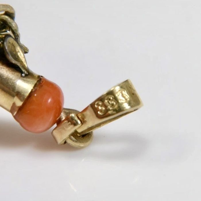 Biedermeier antyk krzyżyk wisiorek złoto koral 5 cm