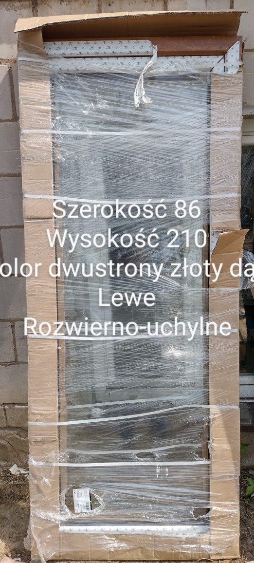 Drzwi złoty dąb niski próg aluminiowy Rozwierno-uchylne