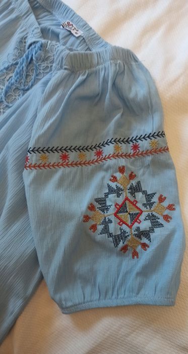 Boho styl damska bluzka rozmiar 40 jasnoniebieska