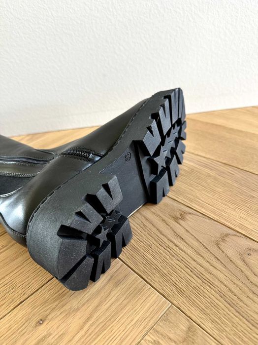 NOWE! Kozaki na grubej podeszwie CheBello 4211 czarny, skóra naturalna