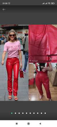 Штани брюки жіночі вінтаж шкіряні червоні кокетка ,38,s,m