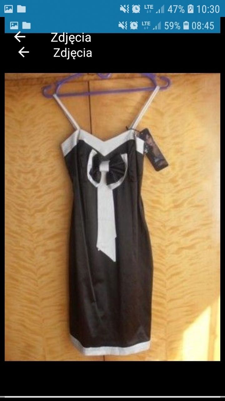 Sukienka mini elegancka kokarda ramiączka odkryte plecy brązowa ecru