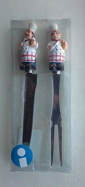 Faca e Garfo com Cabo em Forma de Cozinheiro - Novos