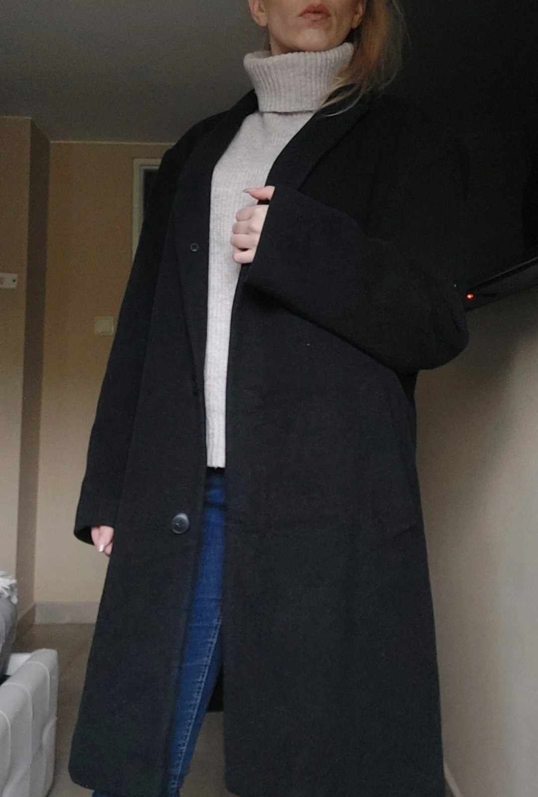 Czarny wełniany płaszcz premium wełna+kaszmir