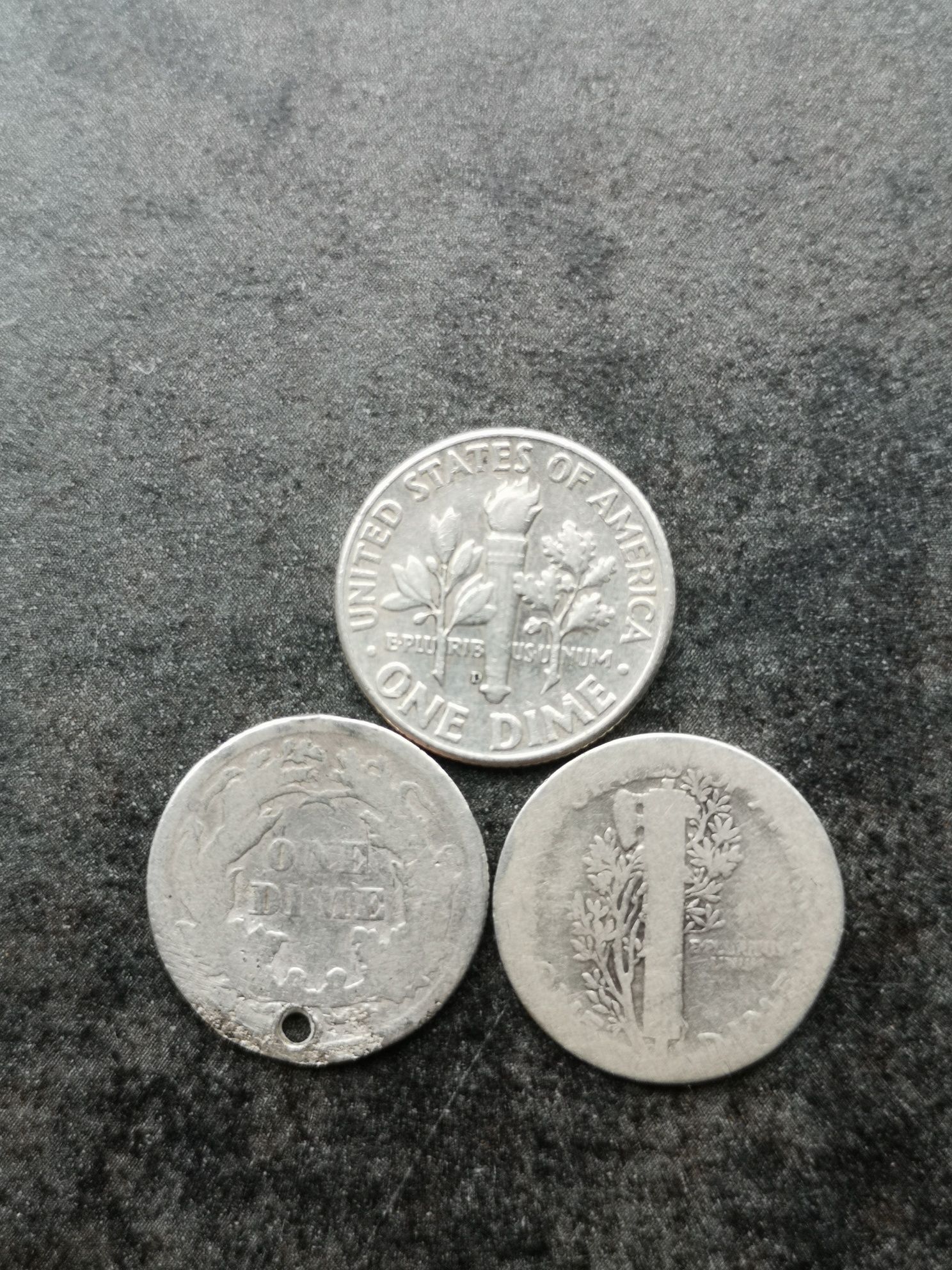 3 x one dime USA srebro 1872,1917,64 r. Merkury sitting i Rooseve