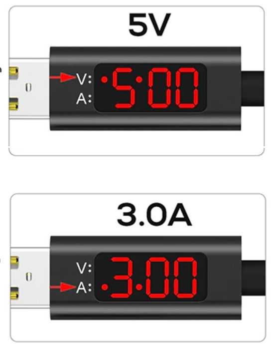 Кабель USB - microUSB TOPK с индикацией напряжения и тока