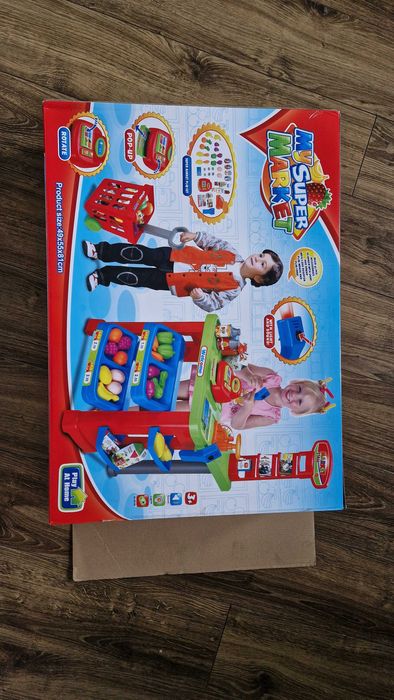 Zabawkowy sklep, Super Market, kasa, wózek