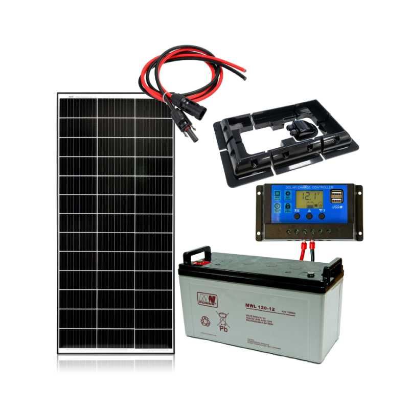 Zestaw off grid 160W z regulatorem 10A i akumulatorem 120Ah