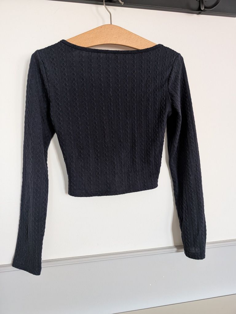 Granatowy Crop top. Rozmiar S. Nowy. Długi rękaw.