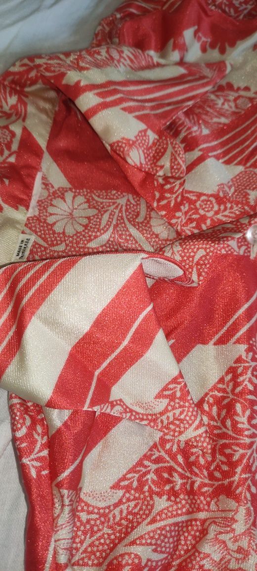 Koszula satynowa lekka przewiewna lato plaża hawajska czerwona PRL