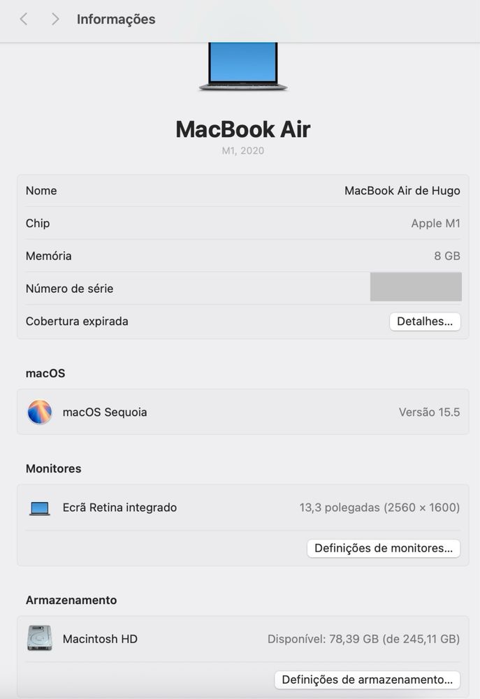 MacBook Air Apple M1 8GB RAM 256GB SSD