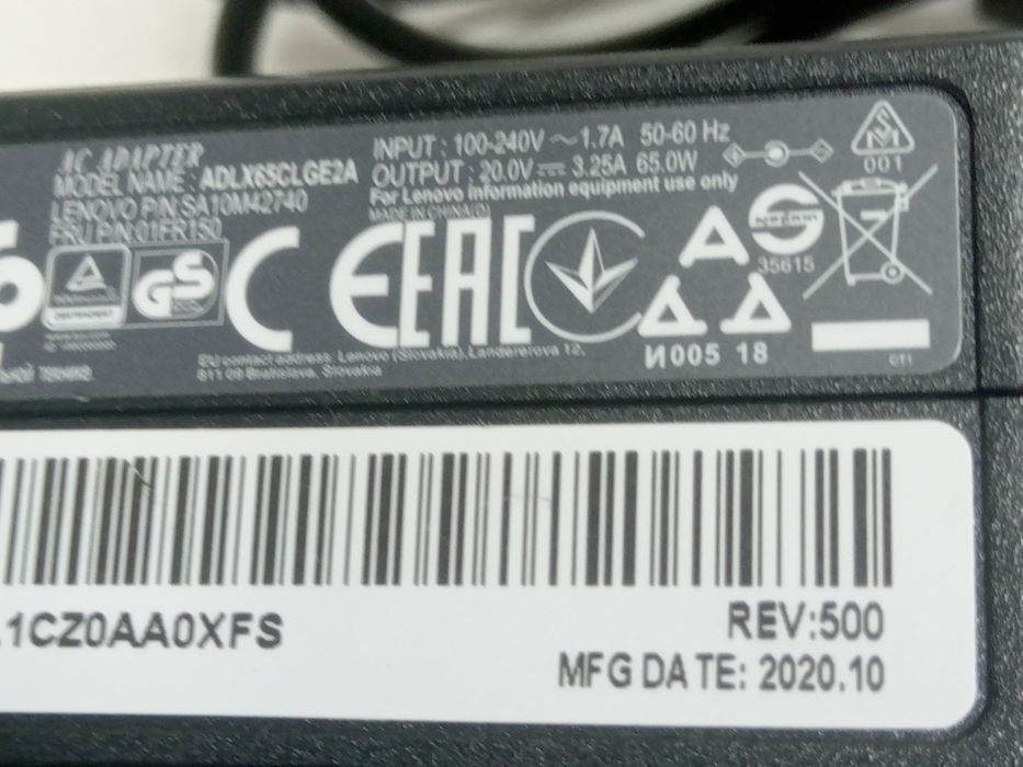 Блок питания для ноутбука Lenovo 20V-3.25A,   ADLX65CLGE2A.