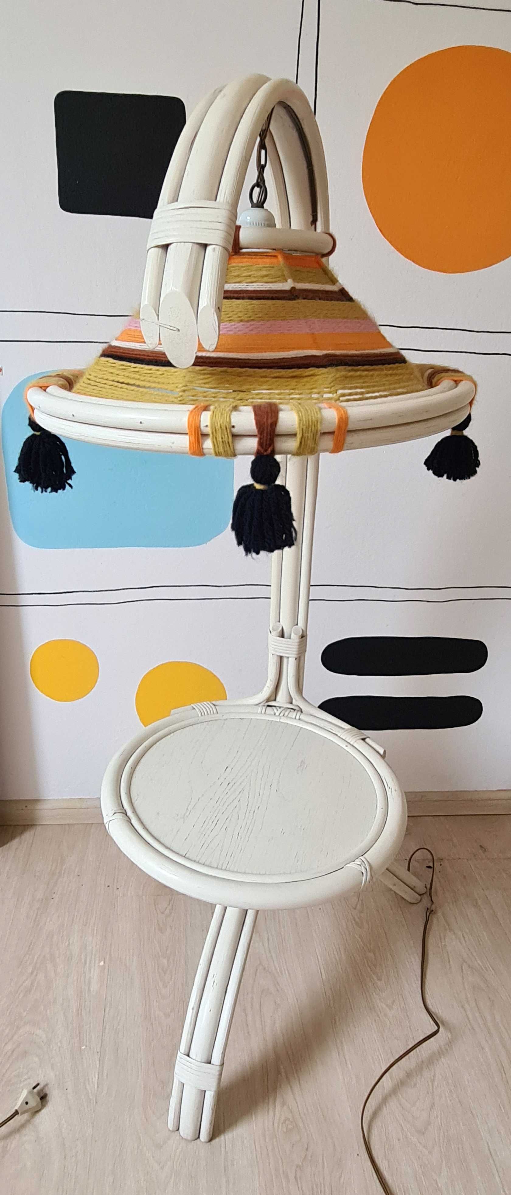 Lampa retro rattan ze stolikiem