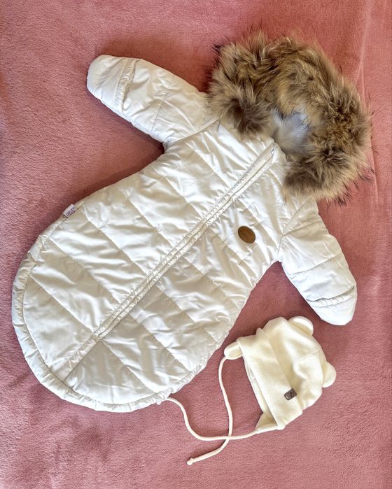 Зимовий комбінезон-конверт унісекс на 0-6 міс, тепла шапочка