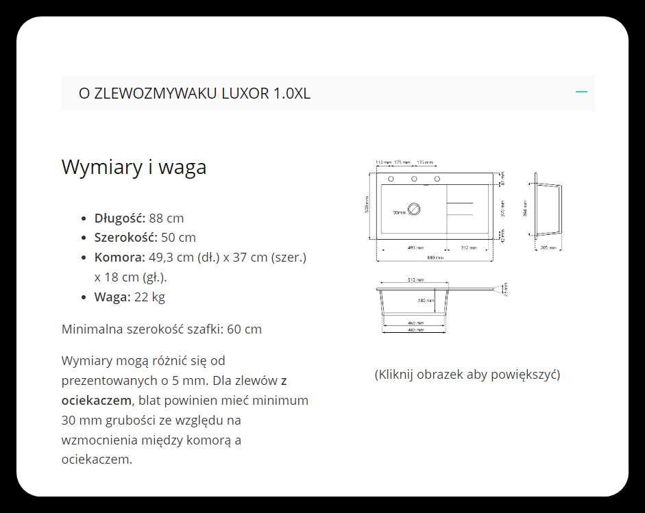 Czarny gładki zlew Lavello Luxor XL granitowy