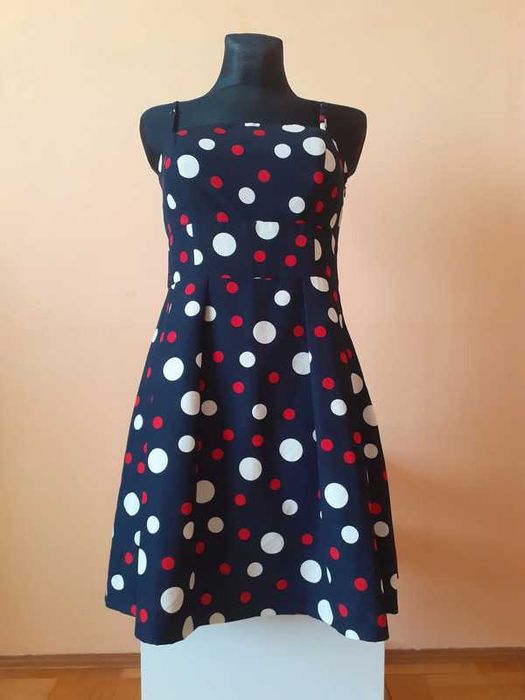 40 Nowa sukienka letnia imprezowa kolorowa wzory grochy vintage retro