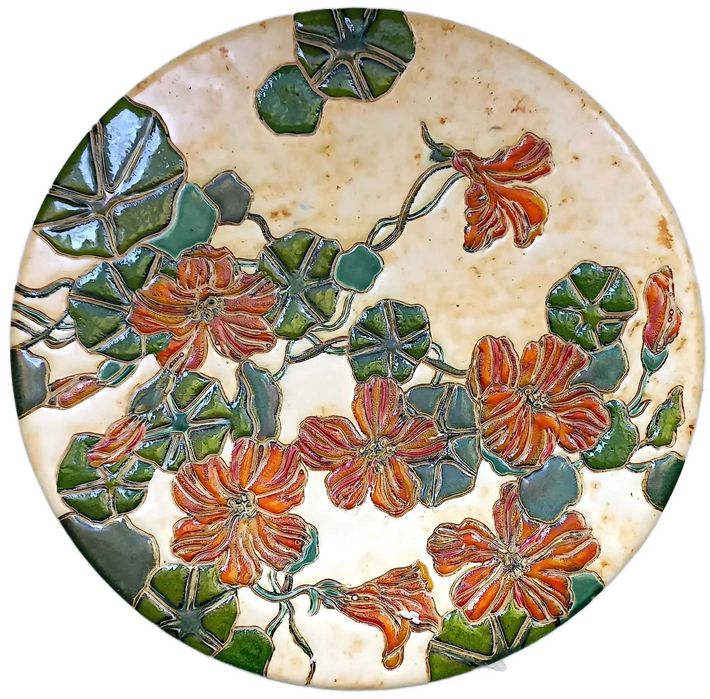 Talerz ceramiczny „Lilie” – unikat, ręcznie robiony, 30 cm