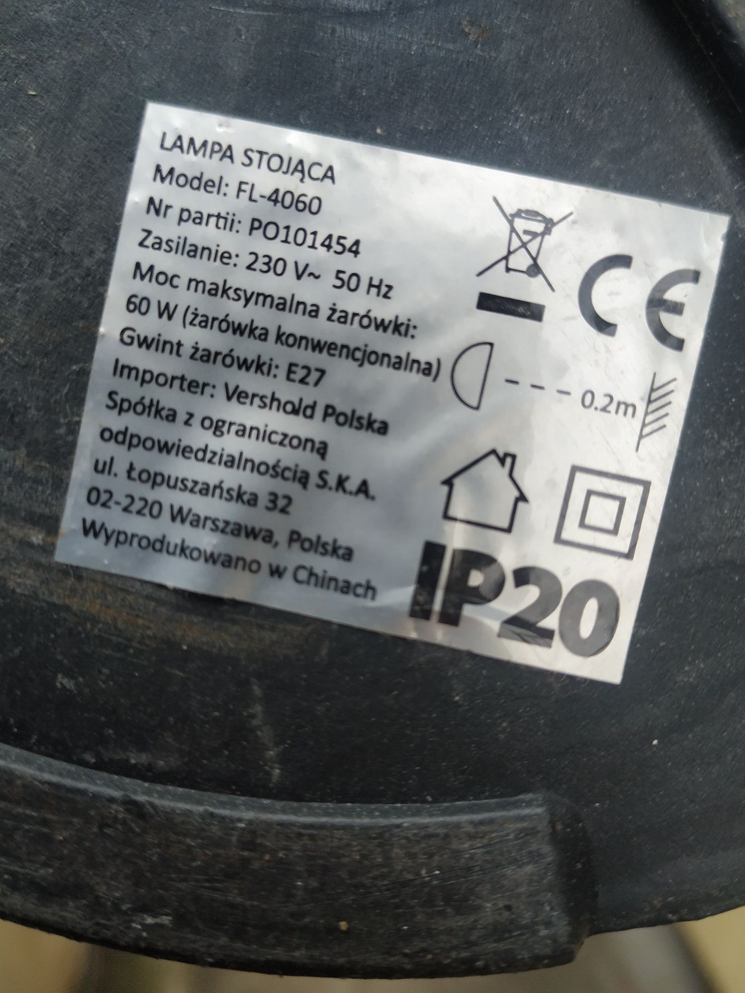 Lampa stojąca czarna, 2 m, Transport