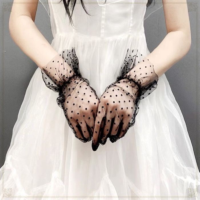 Фатинові рукавички в горошок прозорі перчатки фатиновые вечерние