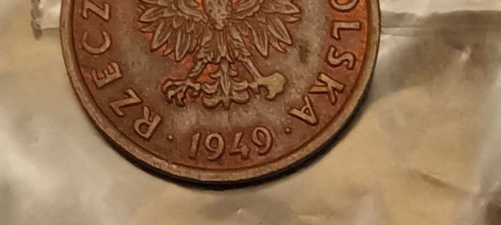 Polska 5 Groszy z Błędem- Destrukt Pazura  1949r.Brąz,b.rzadkie