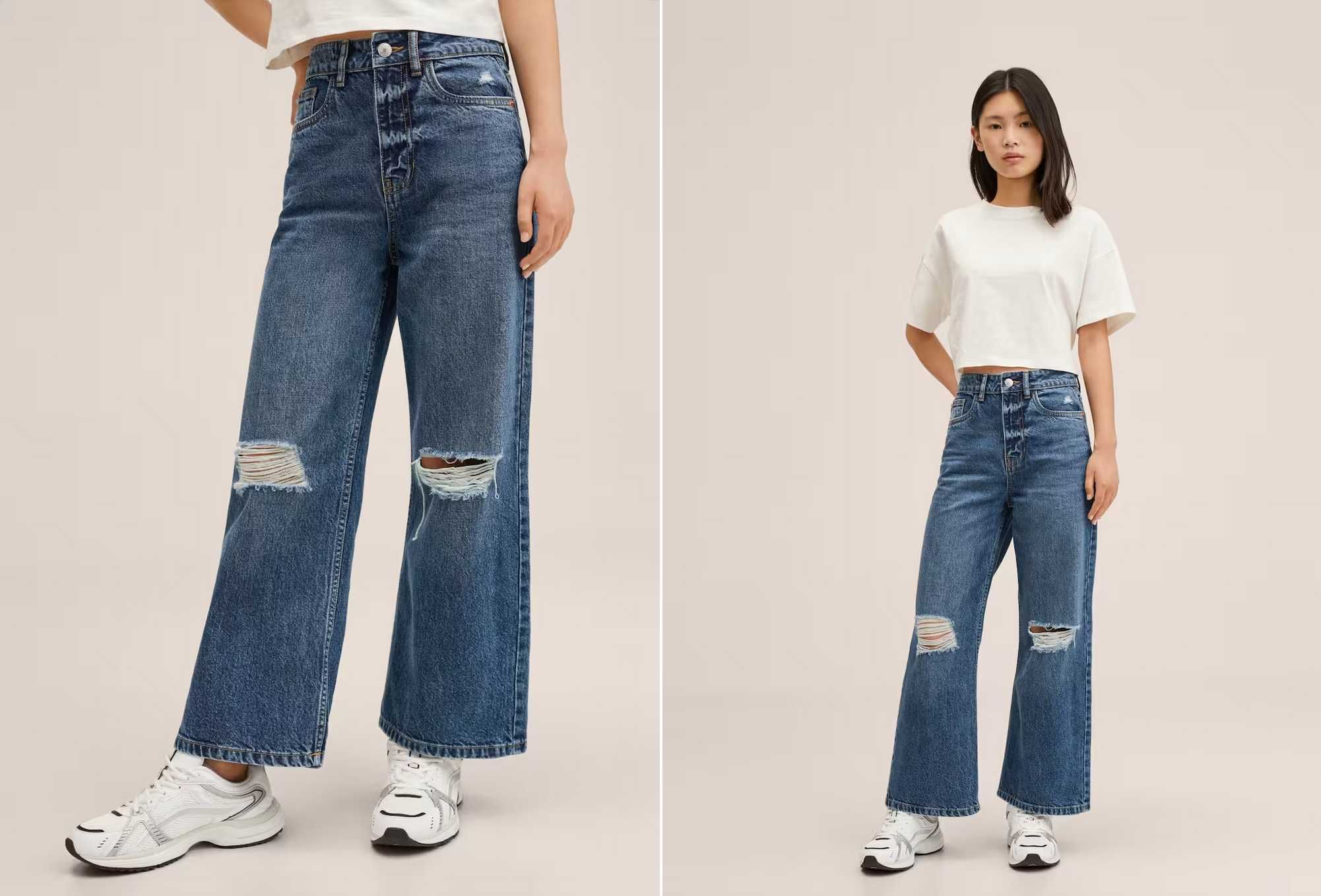 Mango Teen spodnie jeansy wideleg z dziurami 12 13 14 lat
