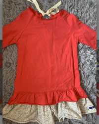 The Holly Polly dresowa sukienka falbanki koralowa czerwona 104 110