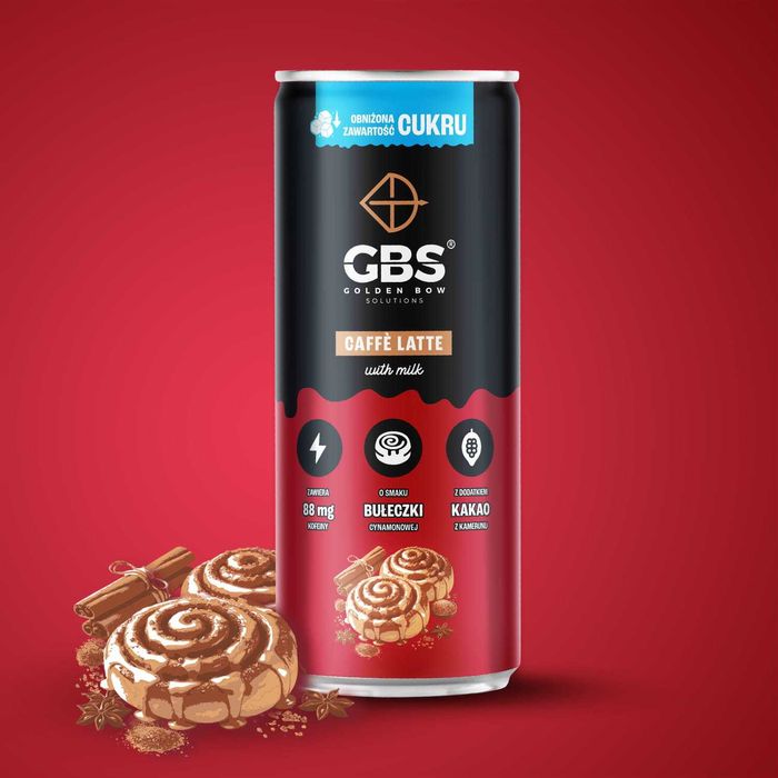 GBS Caffé Latte o smaku BUŁECZKI CYNAMONOWEJ 250ml pakiet 5 puszek