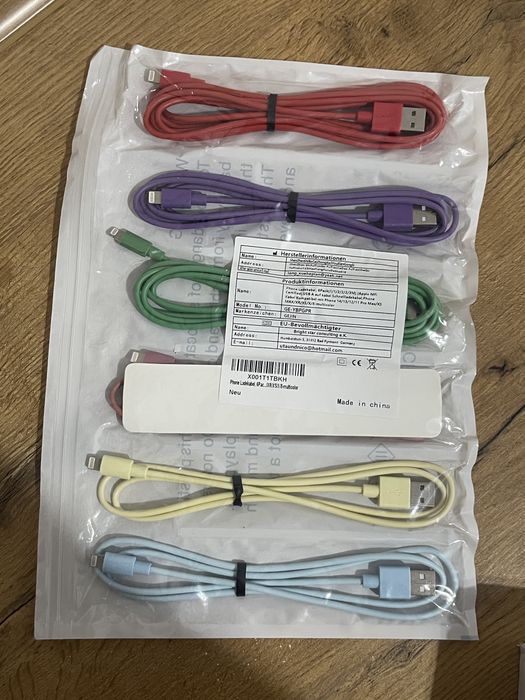 Zestaw Nowych Kabli USB do iPhone (Lightning) - 6 szt. Multikolor!