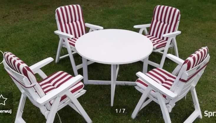 stół ogrodowy drewniany solidny okrągły owaln biały barek stolik leżak